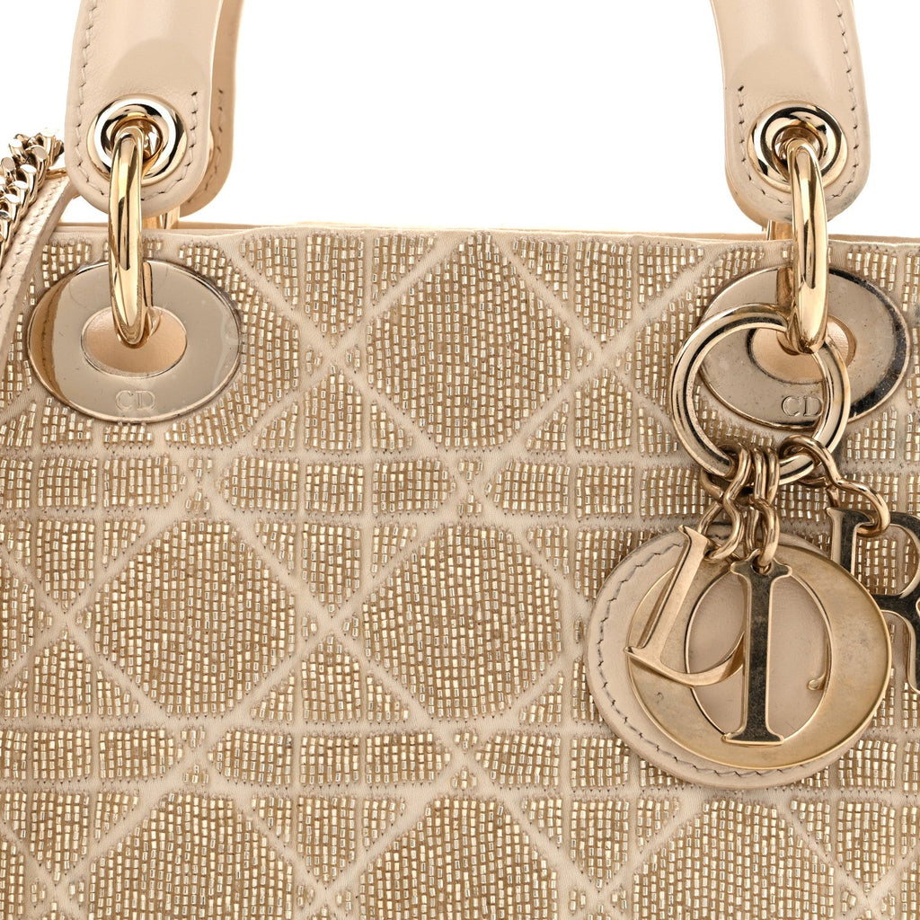 Lambskin Cannage Beaded Embroidered Mini Lady Dior Caramel Beige