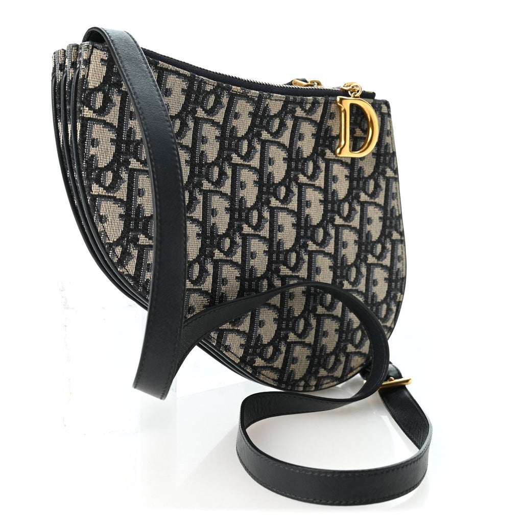 Oblique Saddle Pouch With Strap Navy Blue