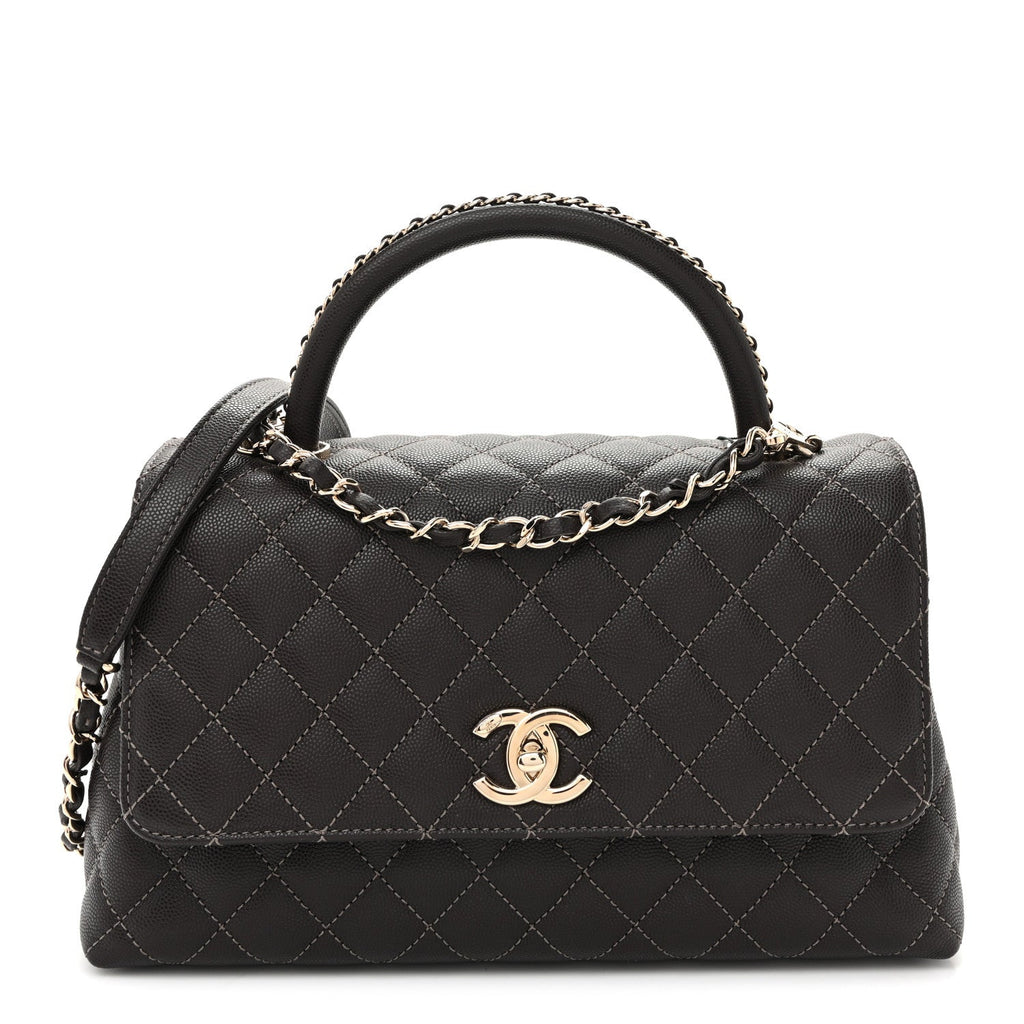 Caviar Quilted Small Coco Handle Flap Dark Brown Dark Brown