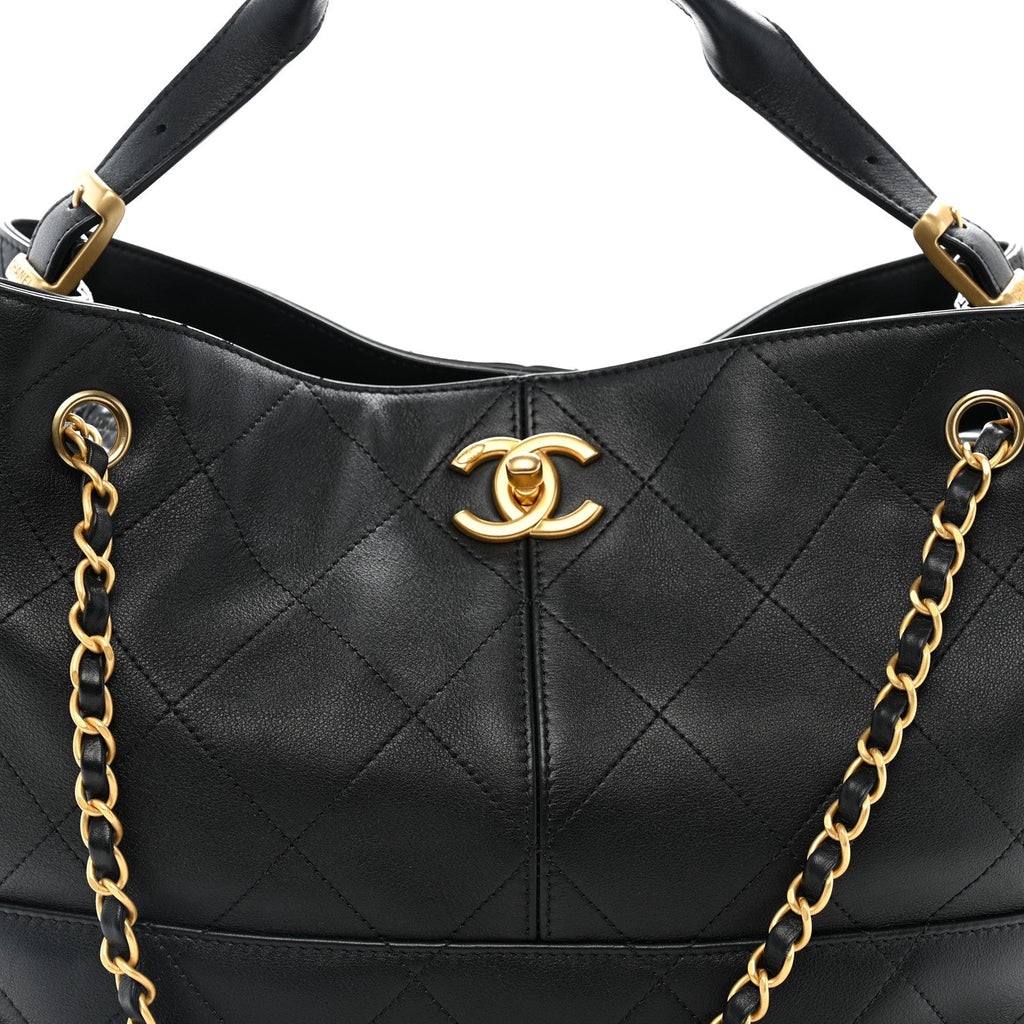 Calfskin Quilted Small Coco Base Shopping Bag Black