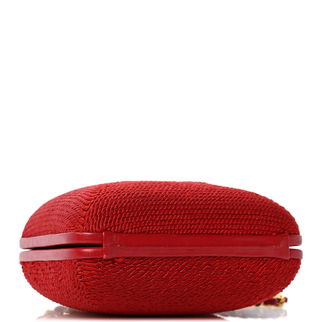 Woven Raffia Clutch With Chain Bag Red