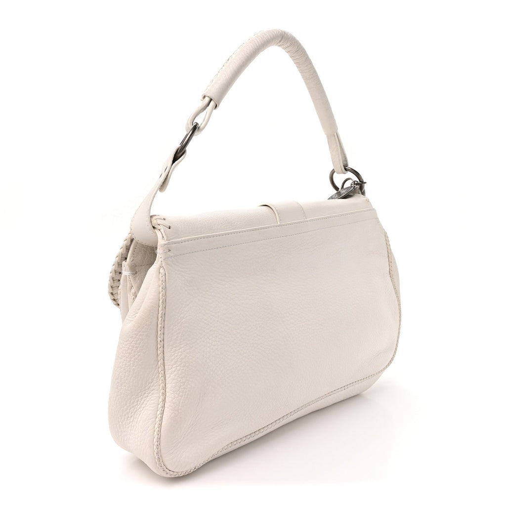 Pebbled Calfskin Braided Gaucho Double Saddle Flap Bag White