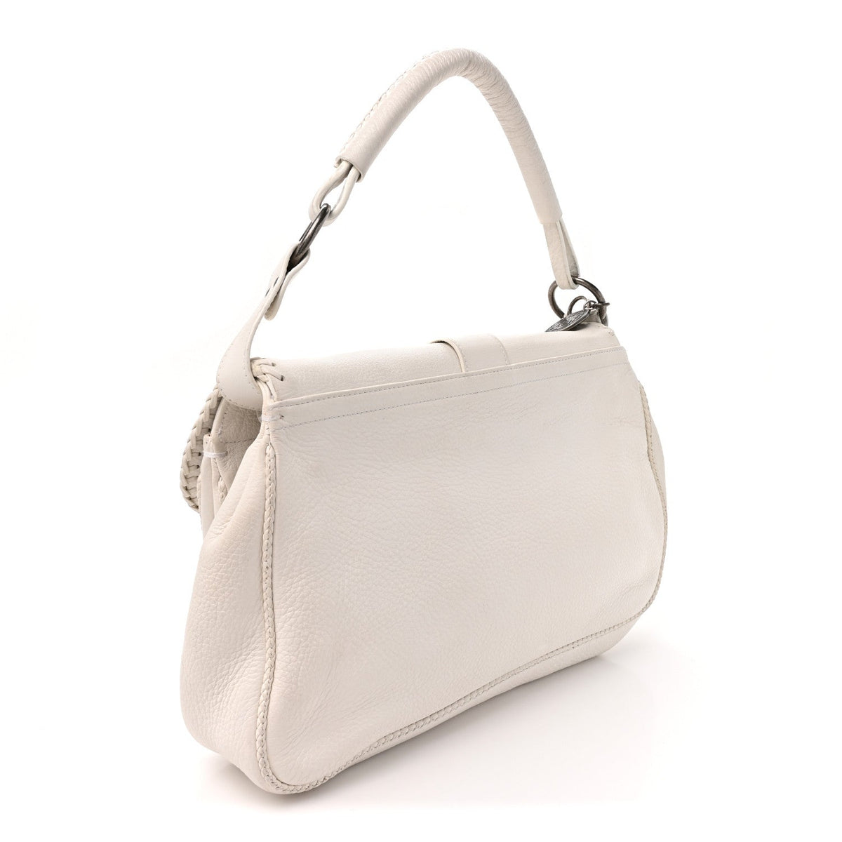 Pebbled Calfskin Braided Gaucho Double Saddle Flap Bag White
