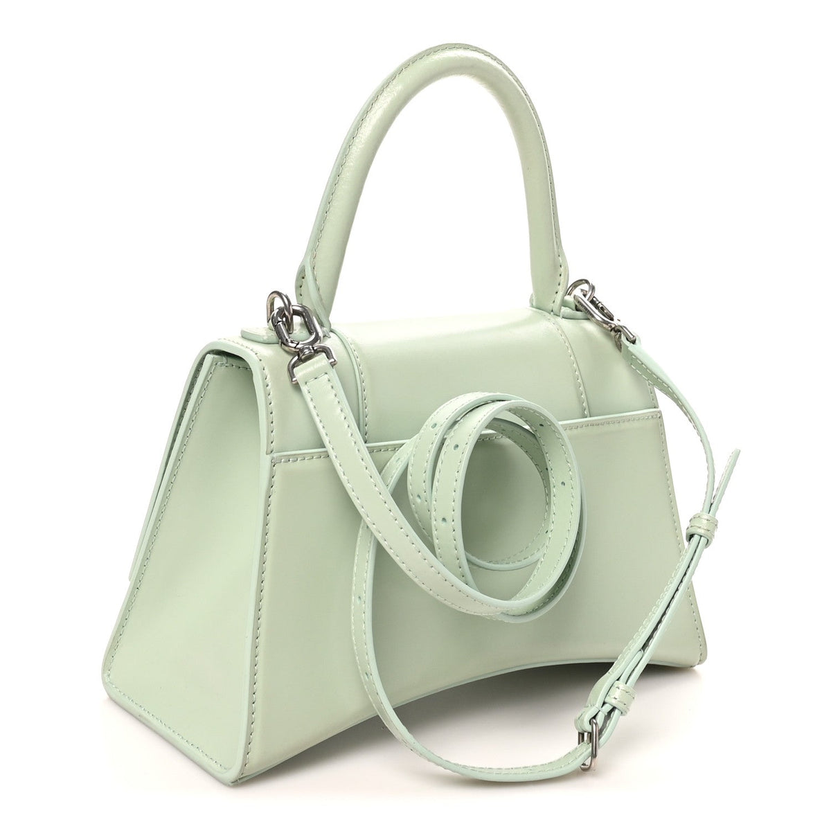 Shiny Box Calfskin Small Hourglass Top Handle Bag Light Green