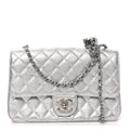 Metallic Caviar Quilted Medium CC Slide Flap Silver