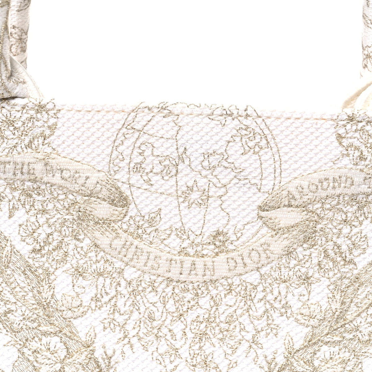 Canvas Embroidered Medium Jardin D'Hiver Book Tote White Gold