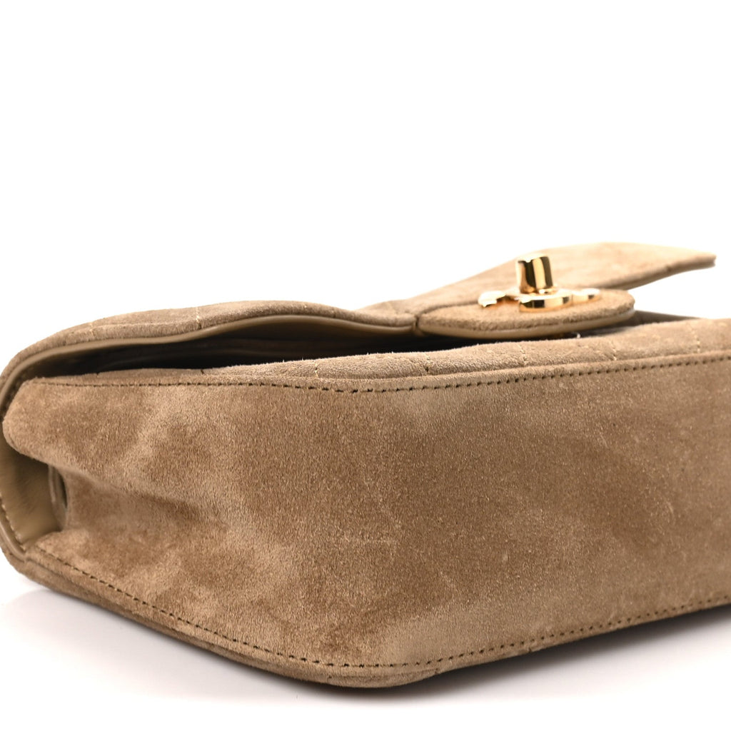 Suede Calfskin Mini Souplissimo Flap Dark Beige