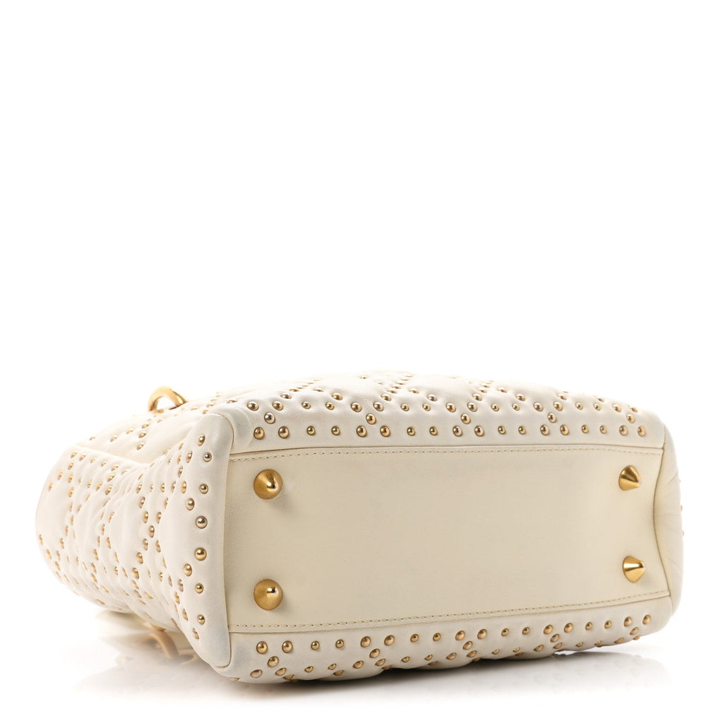 Lambskin Cannage Studded Small Supple Lady Dior White
