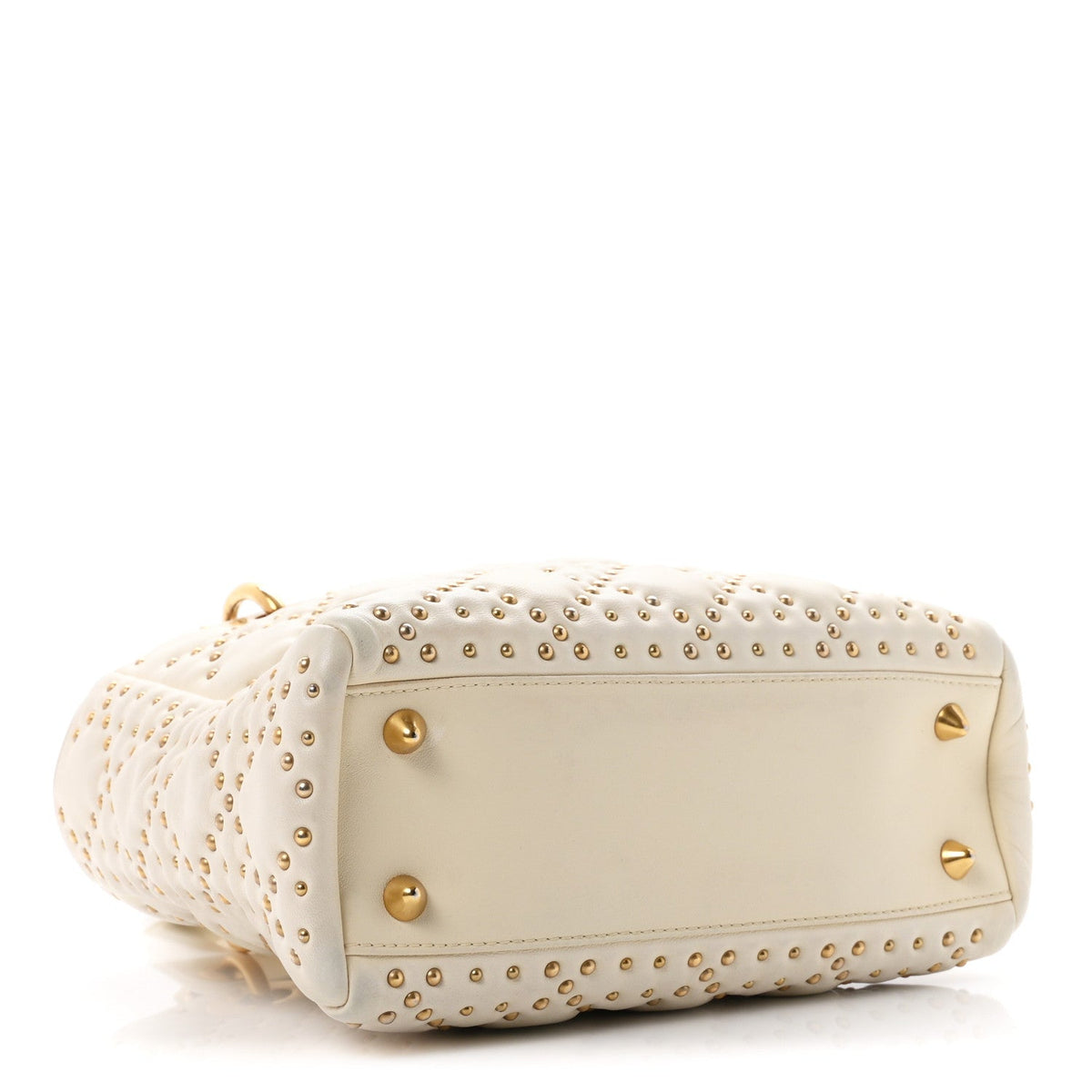 Lambskin Cannage Studded Small Supple Lady Dior White
