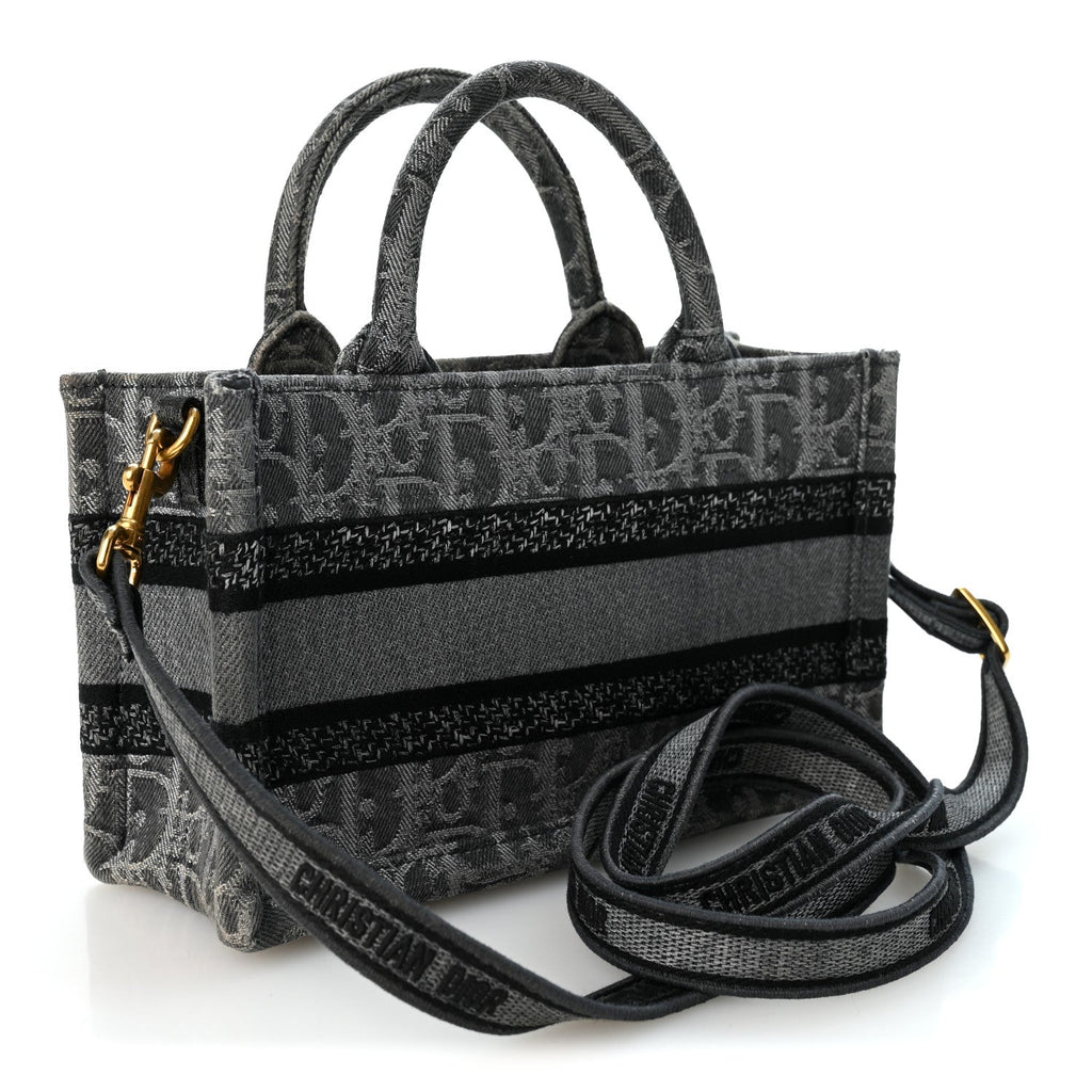 Oblique Denim Mini Book Tote With Strap Grey Multicolor