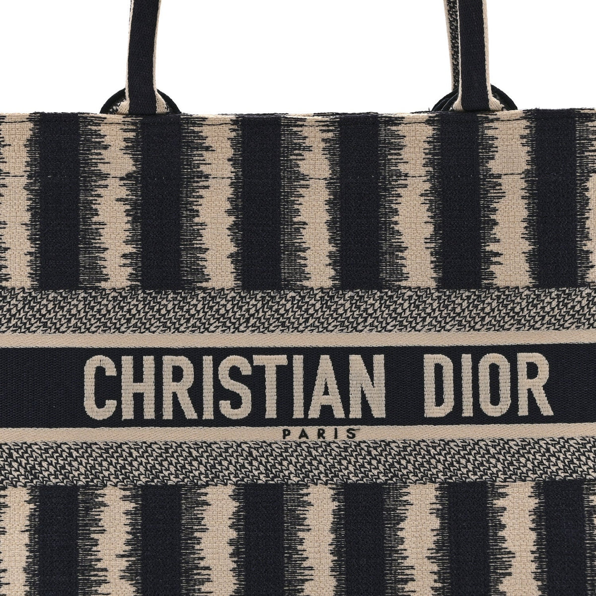 Canvas Embroidered Medium Striped Book Tote Navy