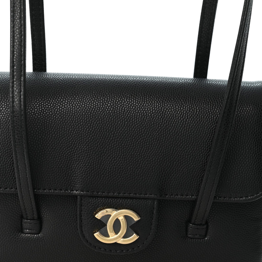 Shiny Caviar Mini Preppy Coco Shoulder Bag Black