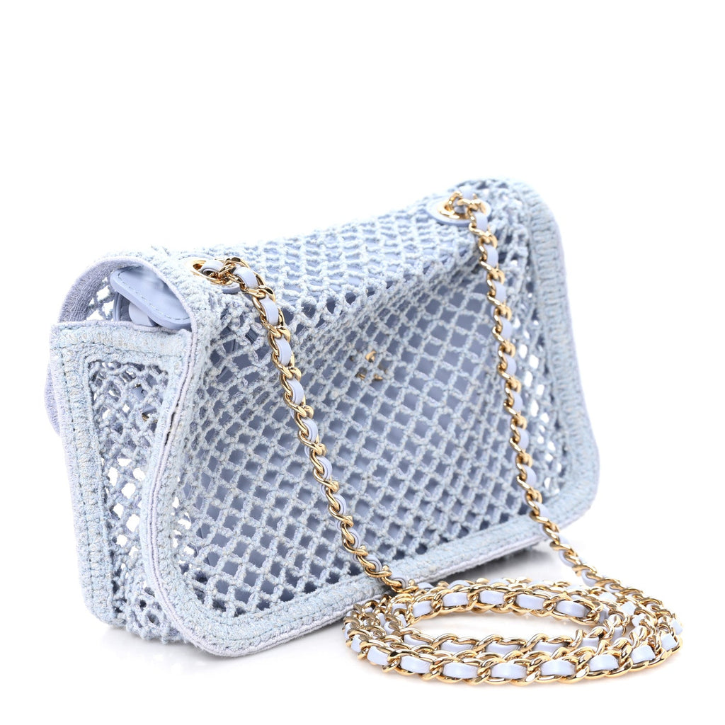 Mesh Macrame Small Flap Bag  Light Blue