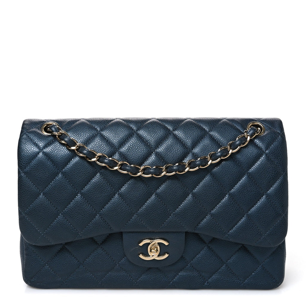 Metallic Caviar Quilted Jumbo Double Flap Blue