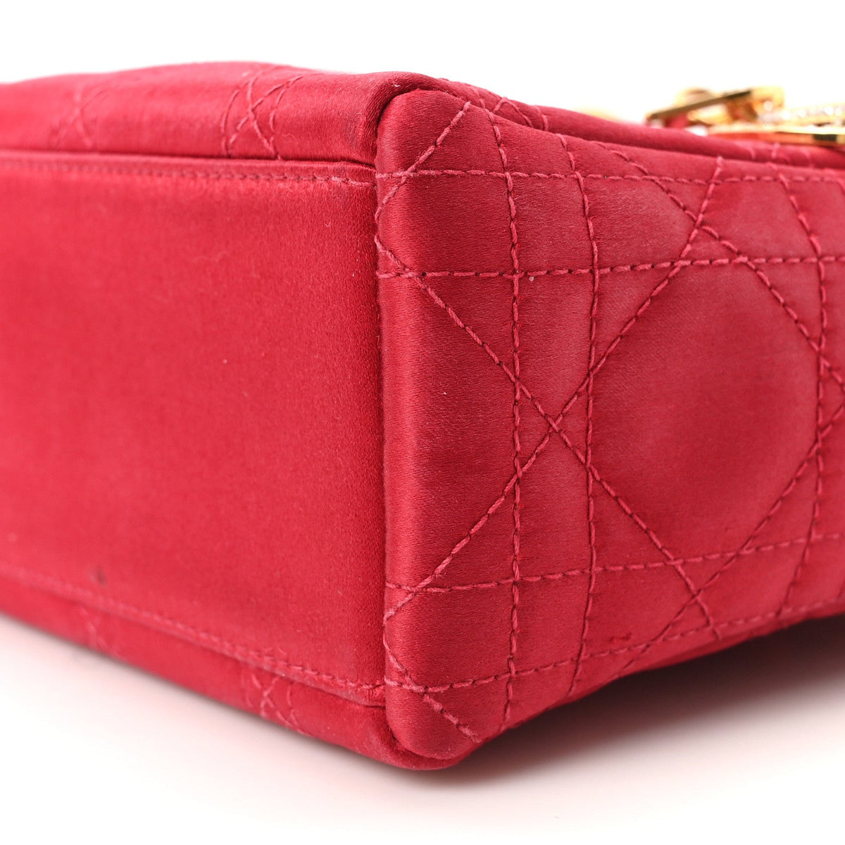 Satin Crystal Cannage Mini Lady Dior Red