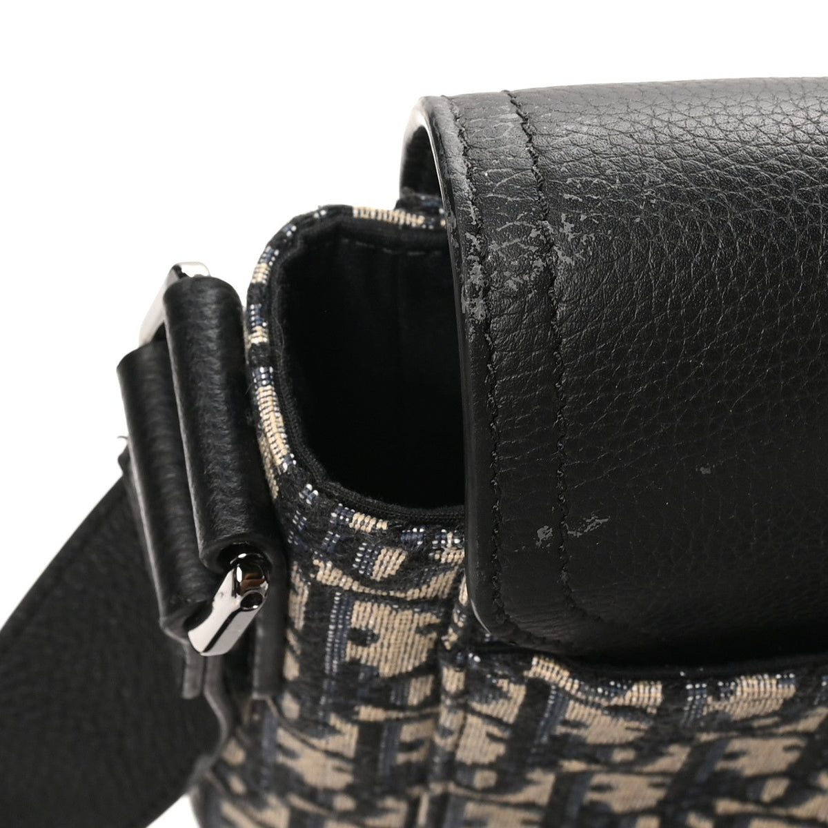 Oblique Jacquard Grained Calfskin Medium Saddle Messenger Bag Beige Black