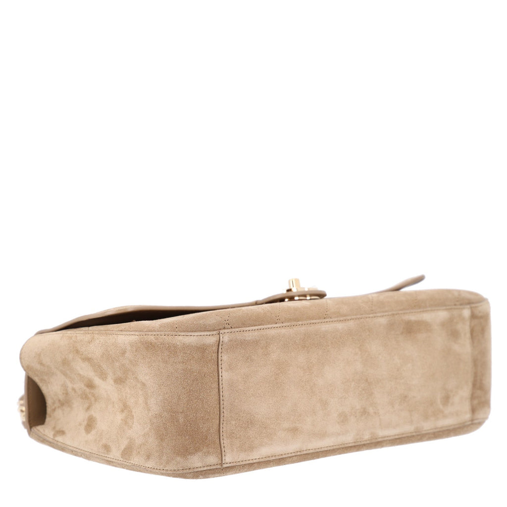 Suede Calfskin Small Souplissimo Maxi Flap Dark Beige