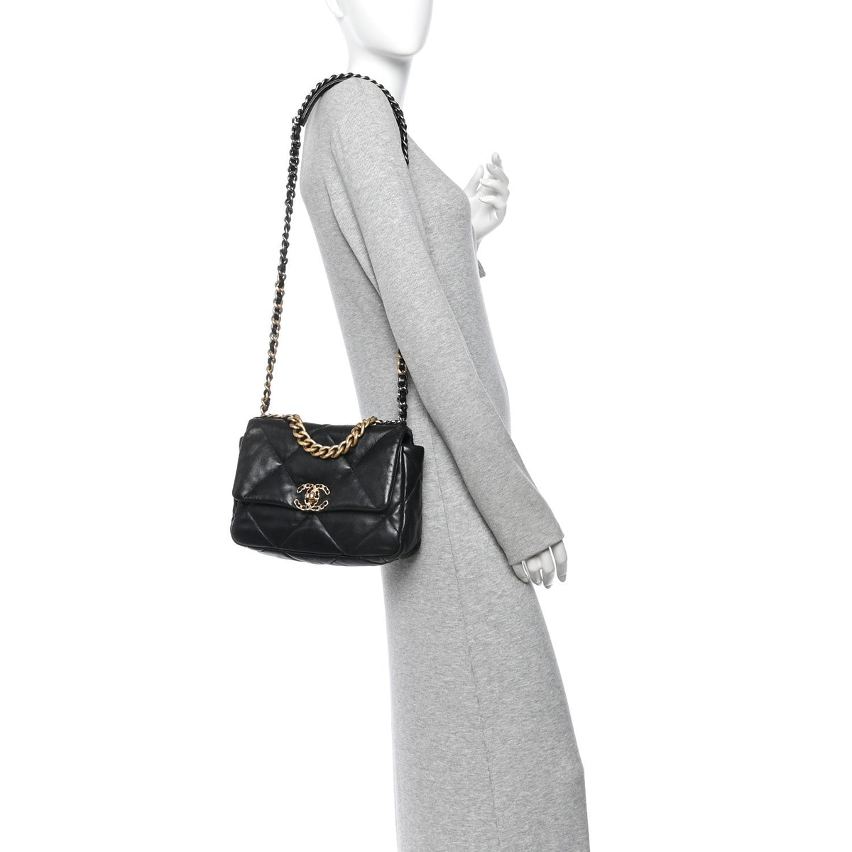 Goatskin Quilted Medium Chanel 19 Flap Black