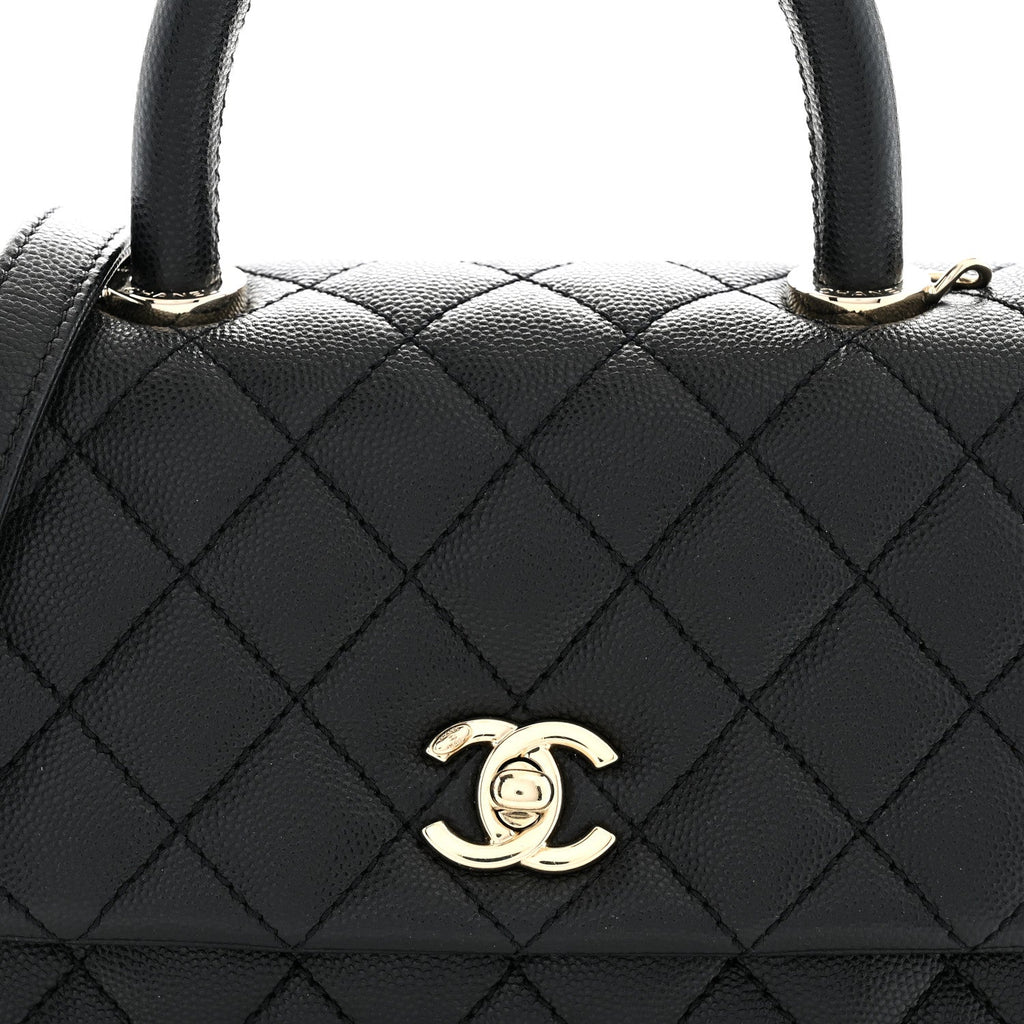 Caviar Quilted Mini Coco Handle Flap Black