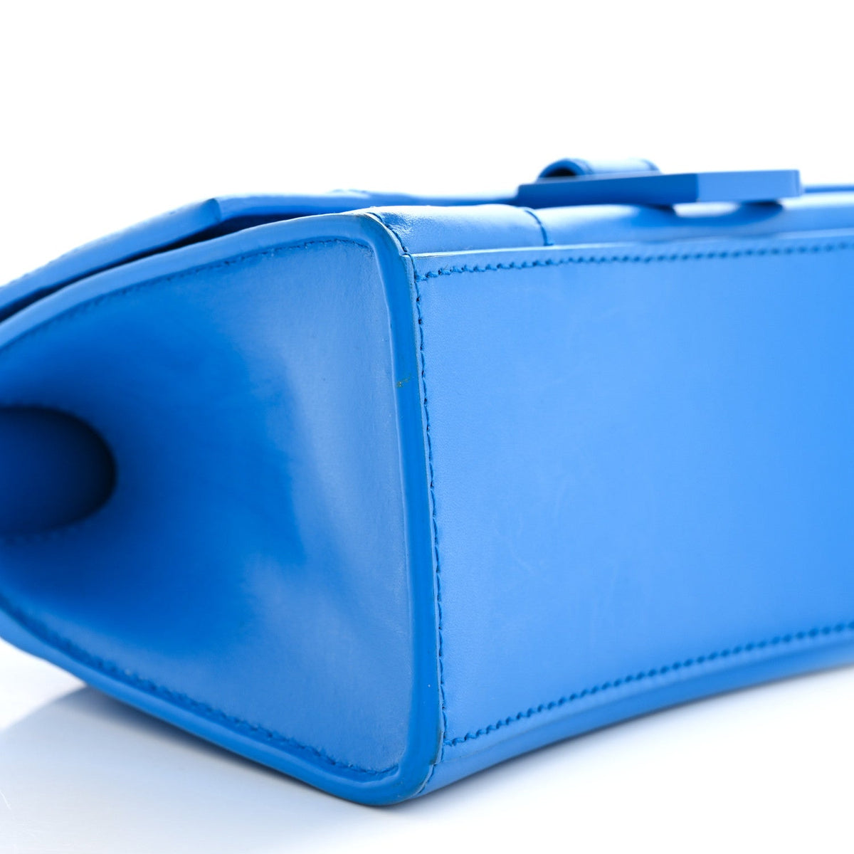 Shiny Box Calfskin Tonal B Hourglass Top Handle Bag XS Screen Blue