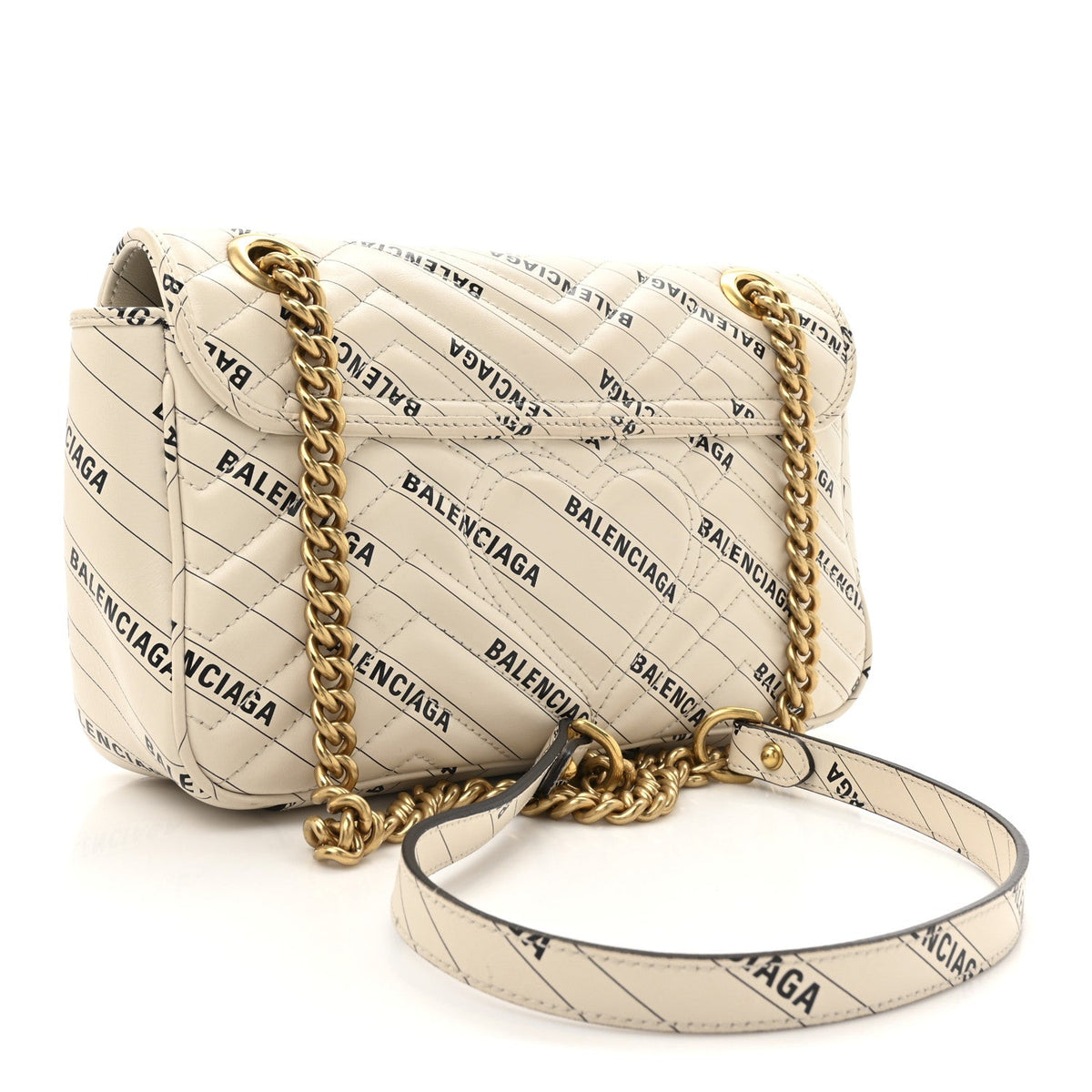 X BALENCIAGA Calfskin Matelasse Logo Print Small GG Marmont Shoulder Bag White