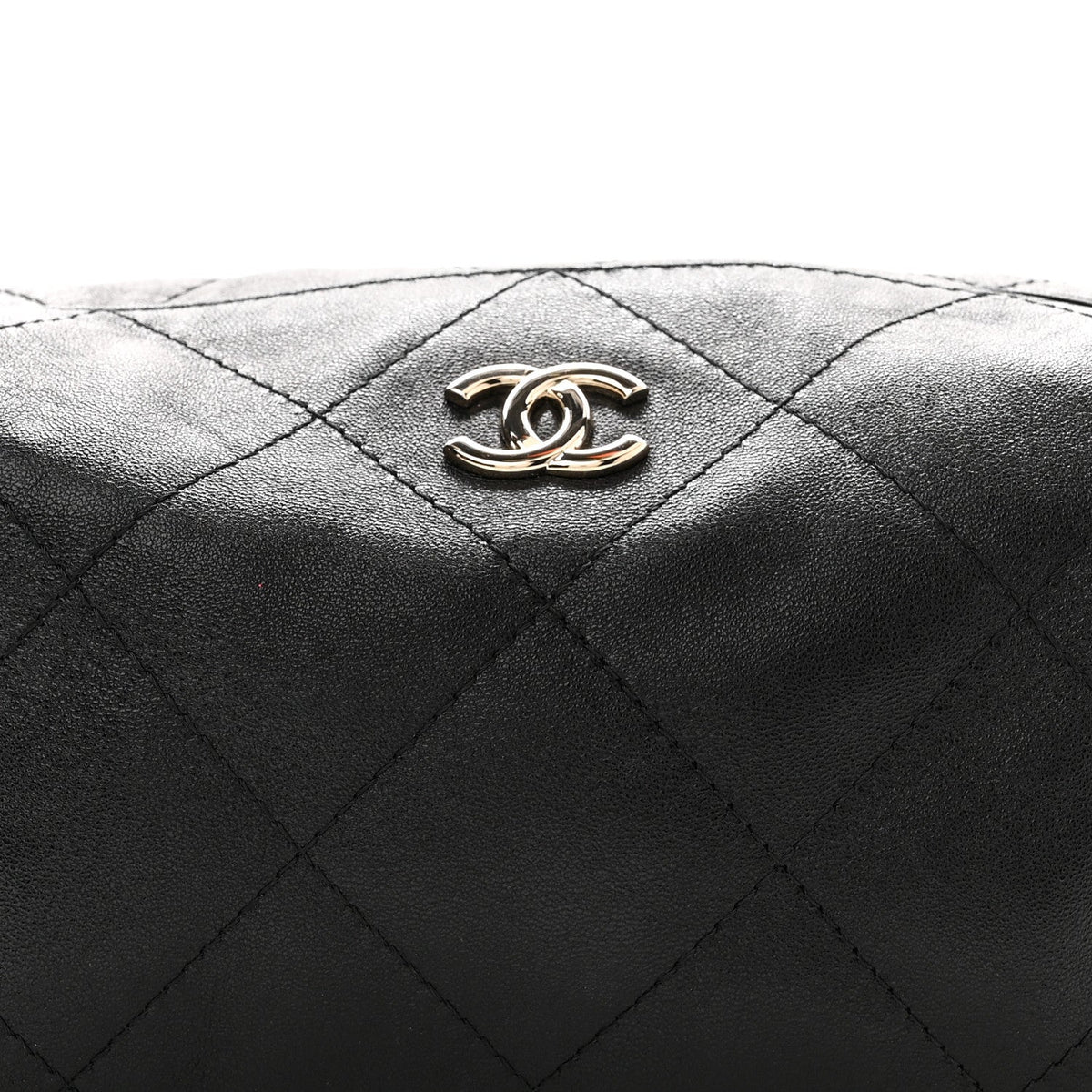 Shiny Lambskin Quilted Large Hobo Bag Black