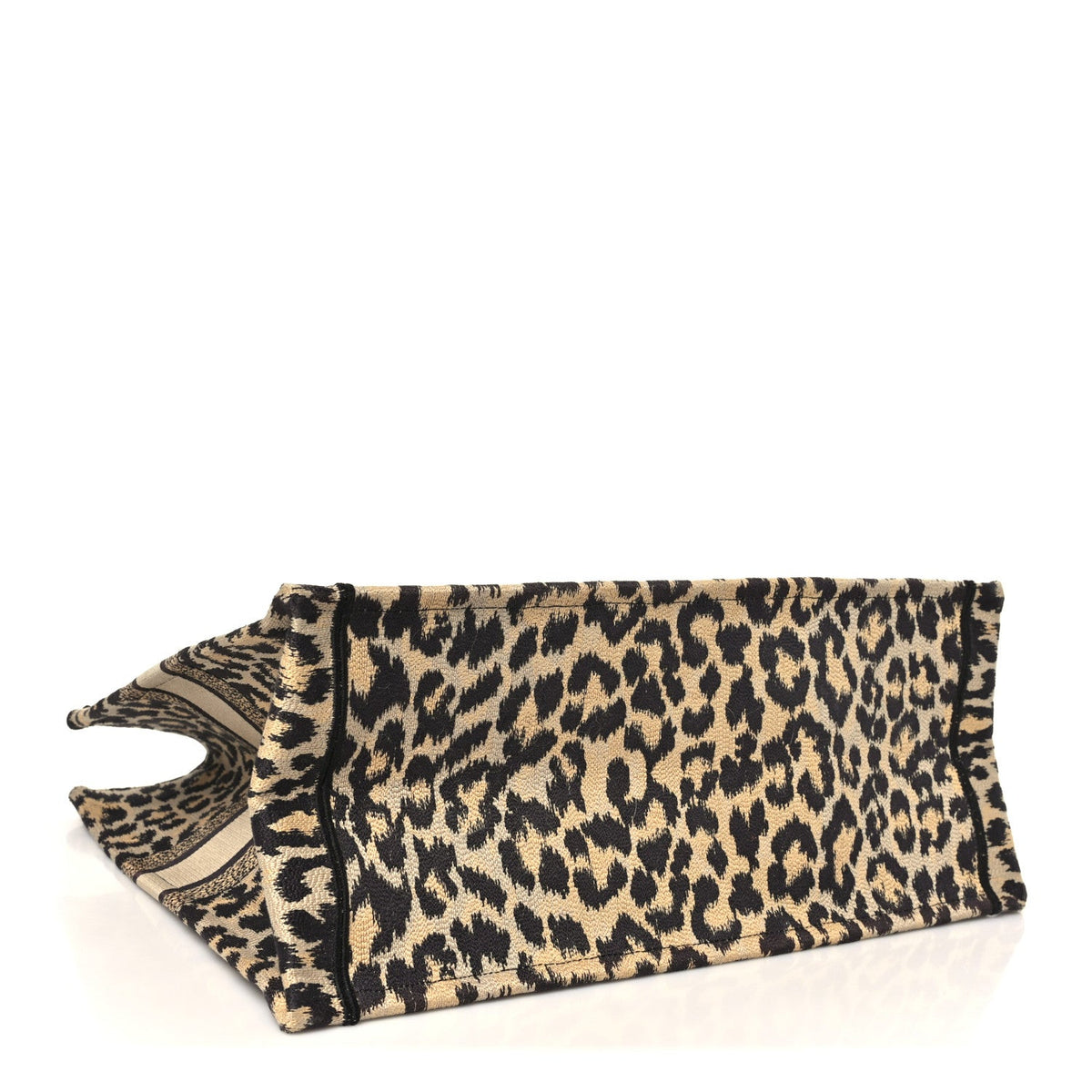 Canvas Mizza Embroidered Large Leopard Book Tote Beige