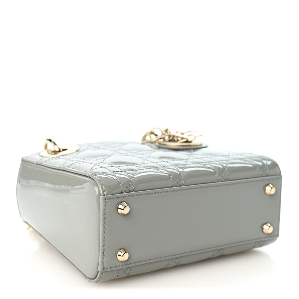 Patent Cannage Mini Lady Dior Grey Stone