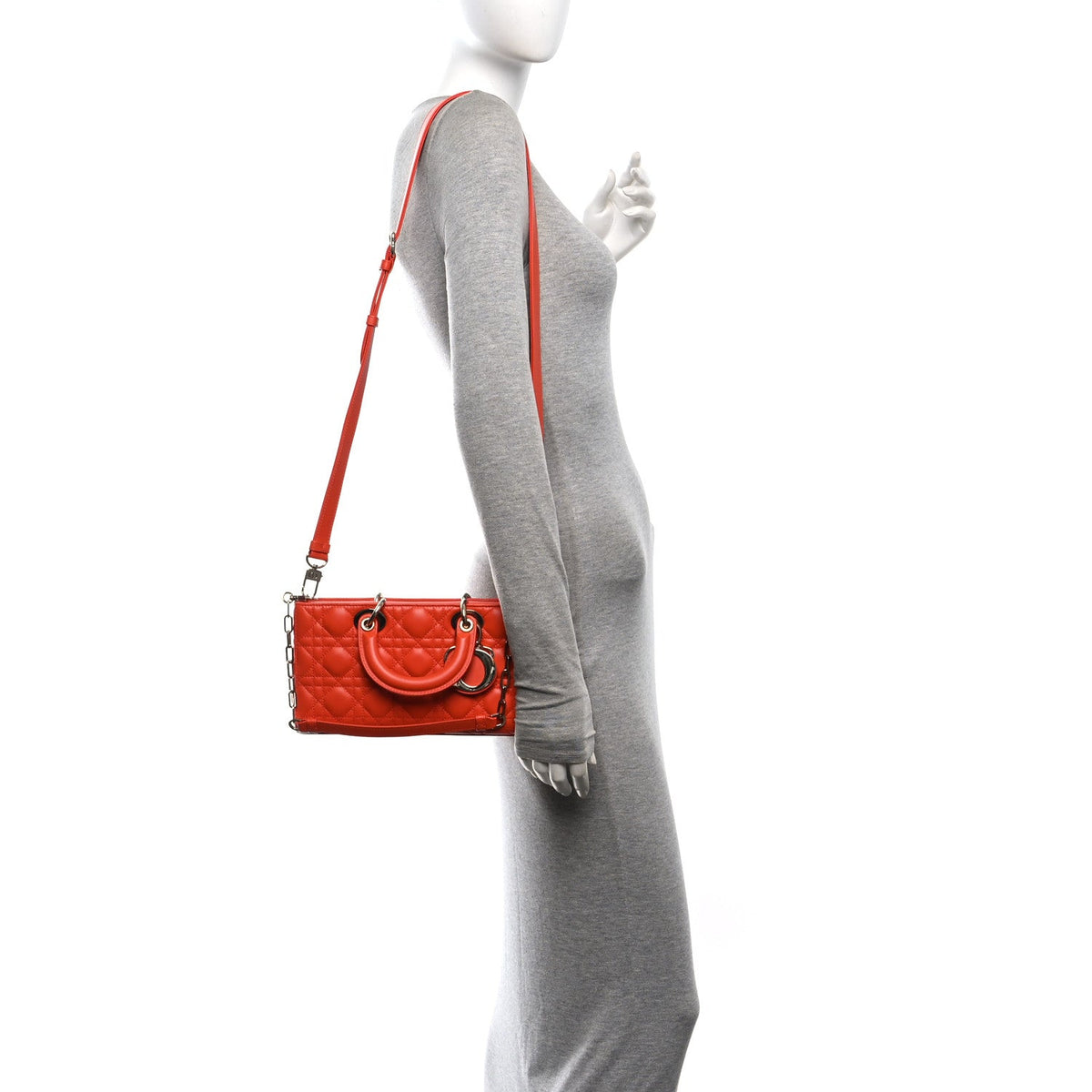 Lambskin Cannage Small Lady D-Joy Orange