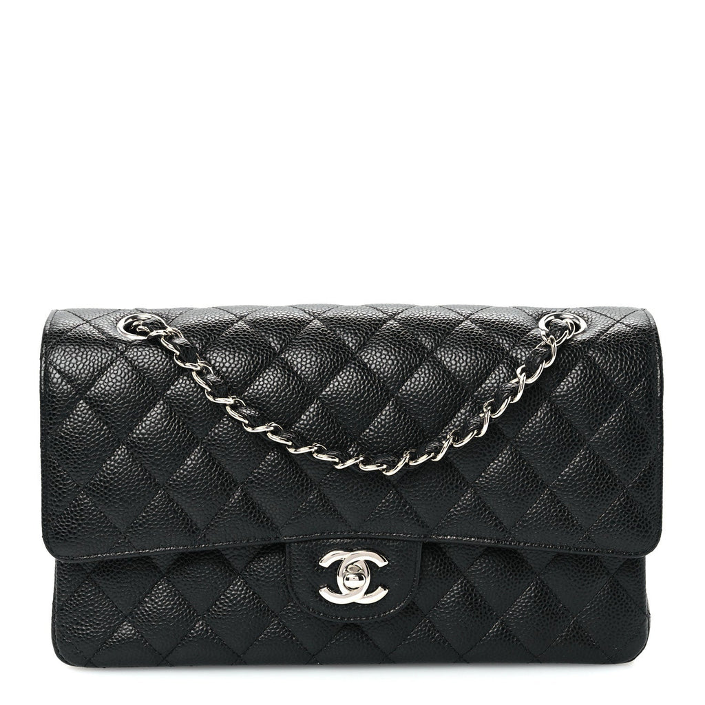 Caviar Quilted Medium Double Flap Black