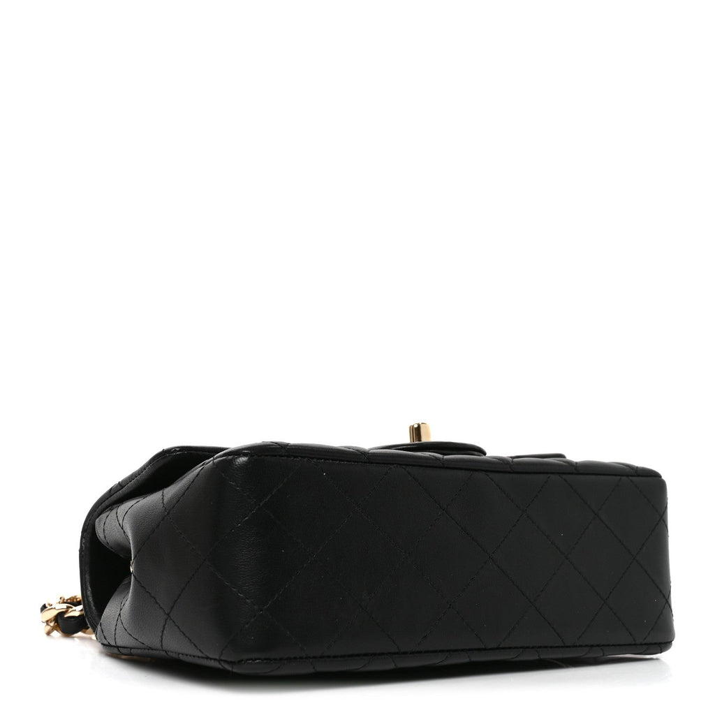 Lambskin Quilted Mini Coco Charms Rectangular Flap Black