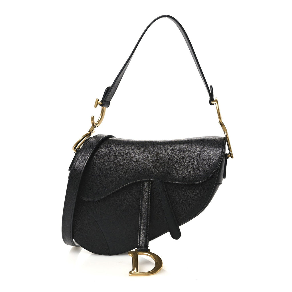 Shiny Goatskin Saddle Bag With Strap Black
