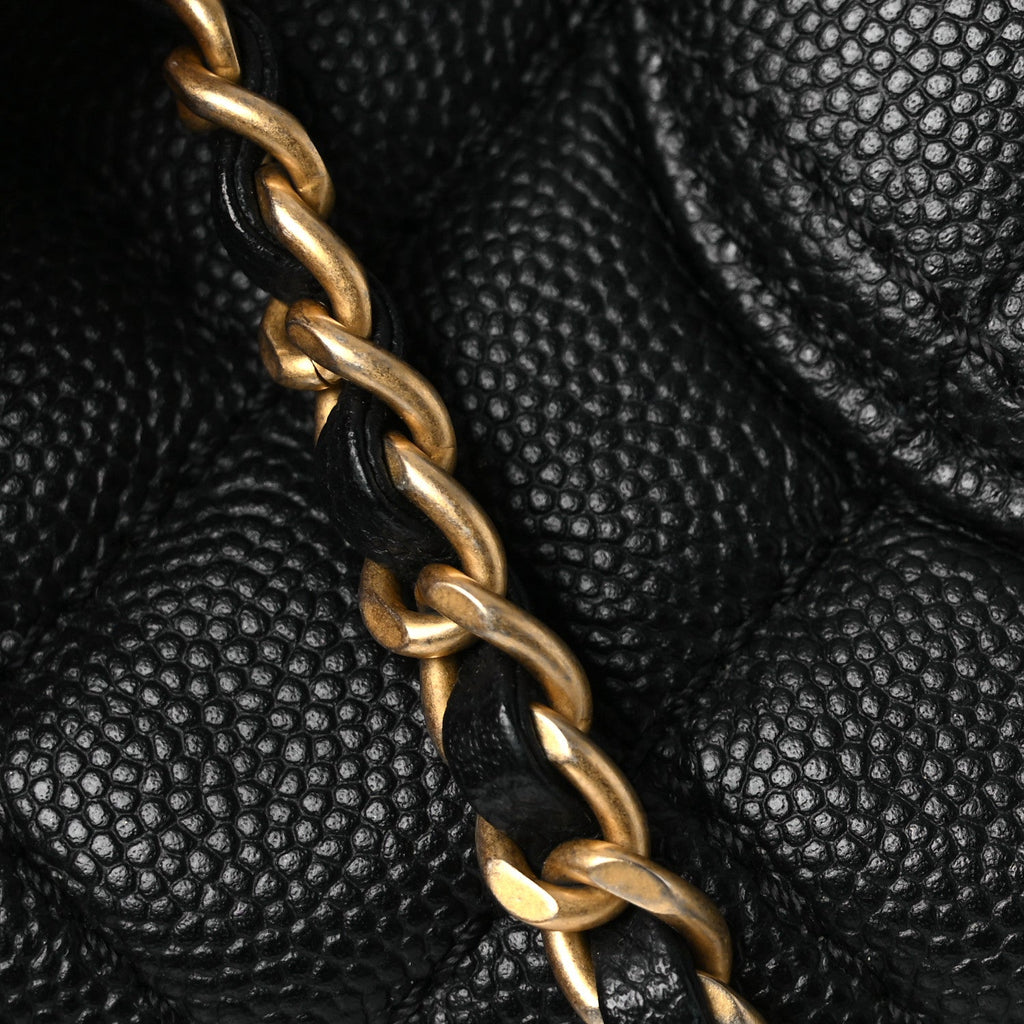 Caviar Lizard Embossed Quilted Mini Coco Handle Flap Black