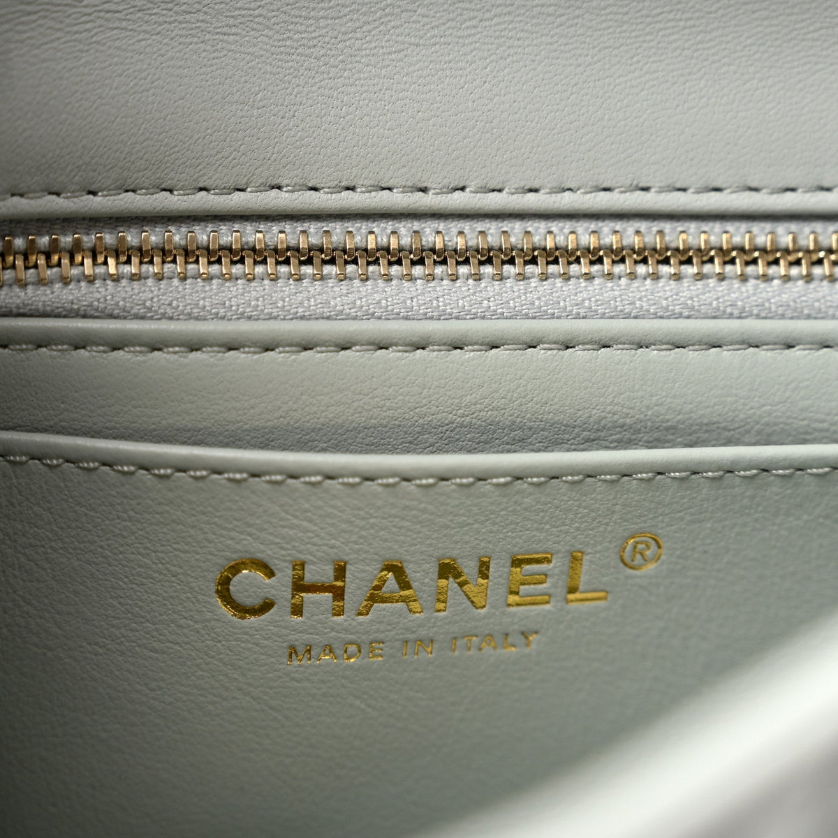 Lambskin Quilted Mini Rectangular Pearl Crush Flap Grey