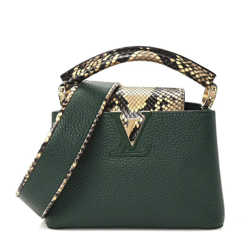 Taurillon Snakeskin Mini Capucines Emeraude Green