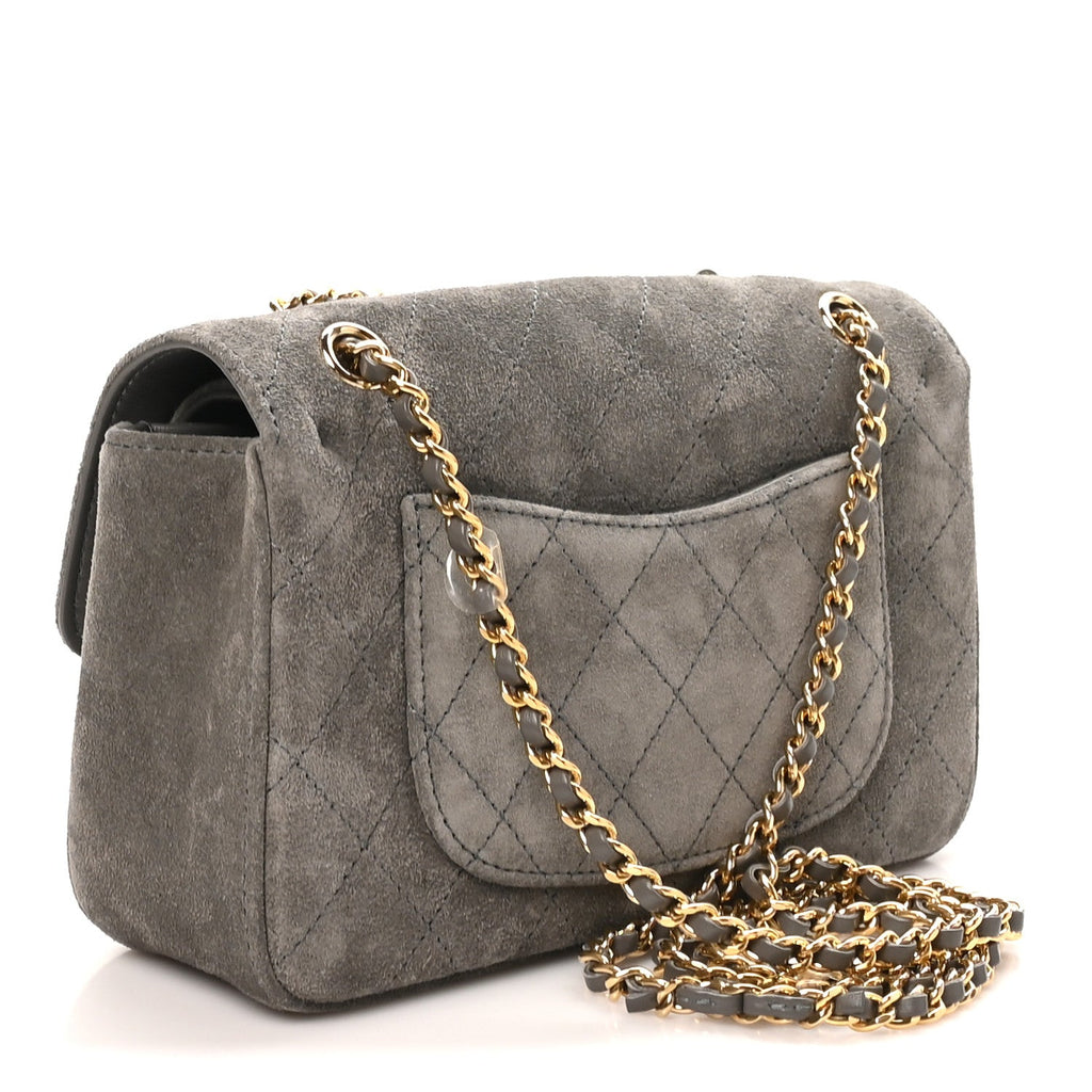 Suede Calfskin Mini Souplissimo Flap Dark Grey
