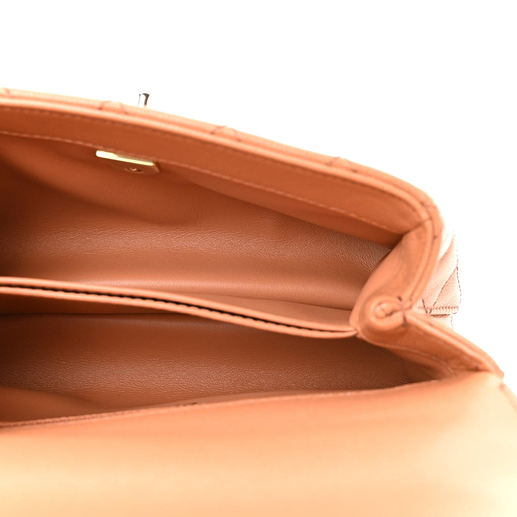 Caviar Quilted Lizard Embossed Mini Coco Handle Flap Beige