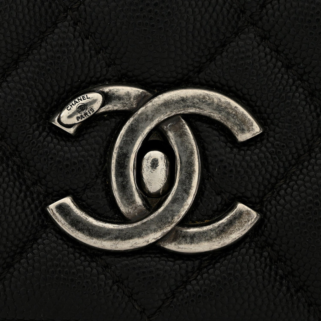 Caviar Lizard Quilted Medium Coco Handle Flap Black Khaki