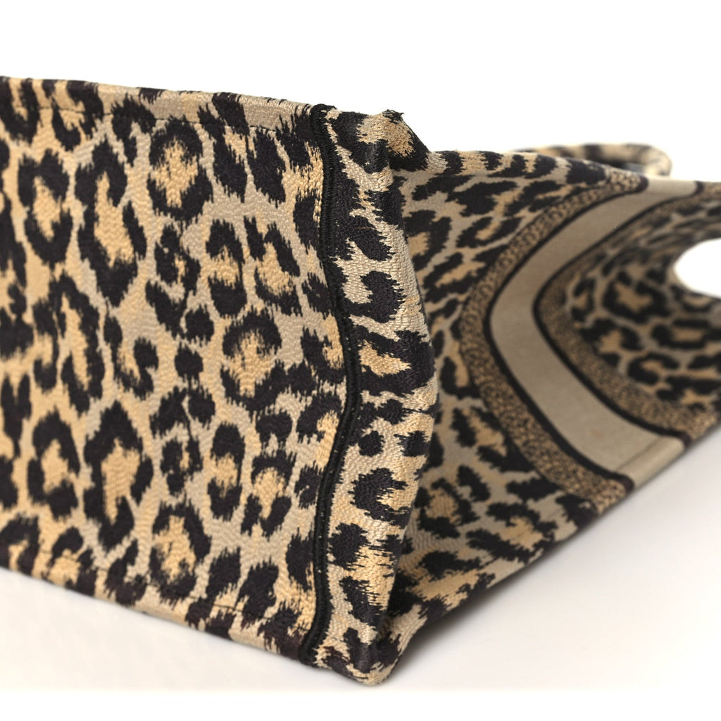 Canvas Mizza Embroidered Large Leopard Book Tote Beige