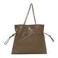 Lambskin Quilted Drawstring Shopping Bag  Dark Khaki