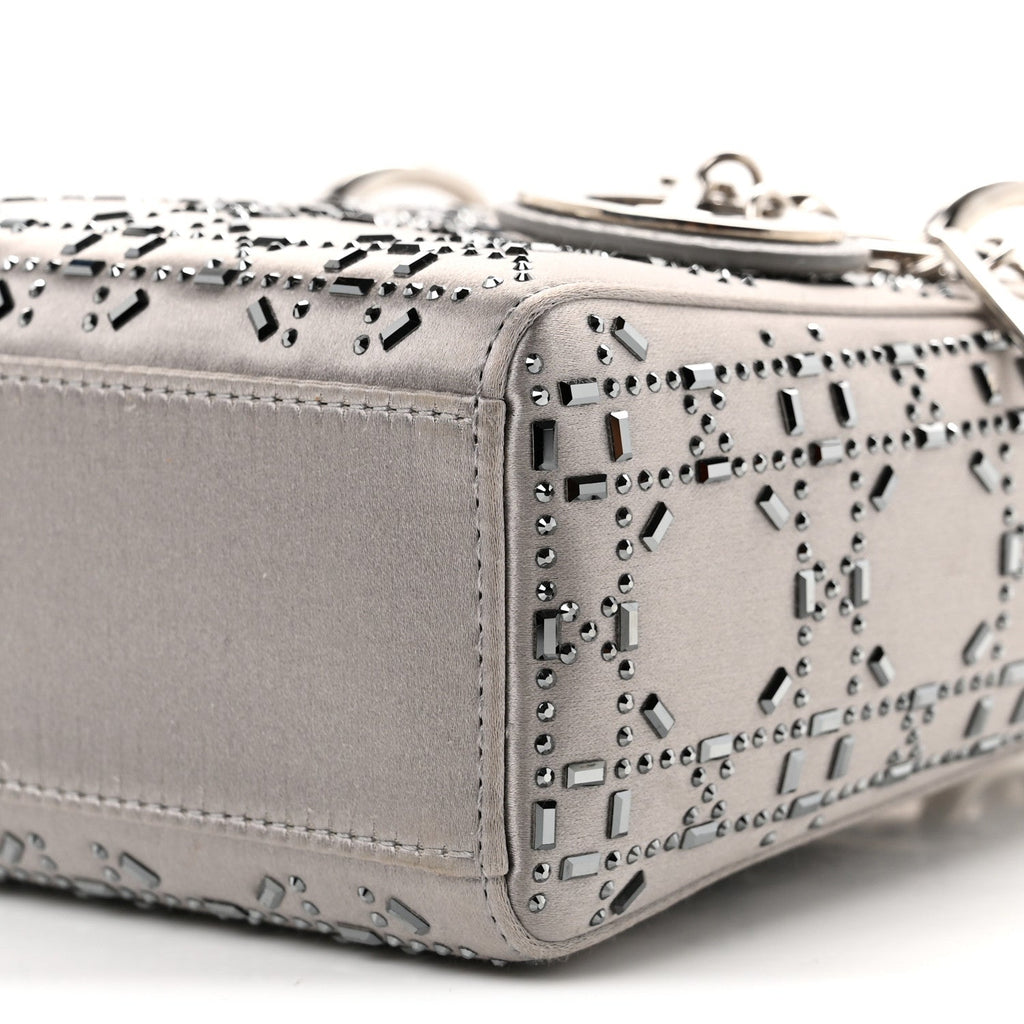 Satin Crystal Cannage Mini Lady Dior Gray