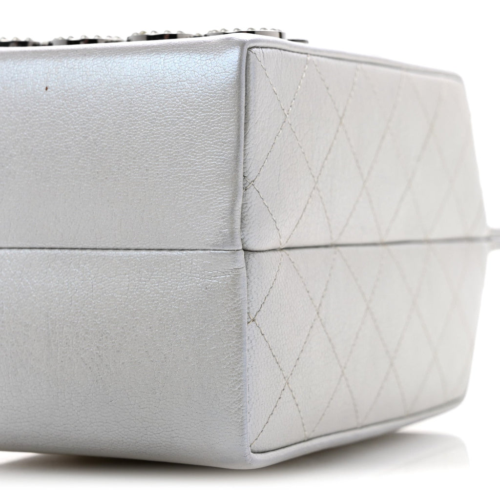 Metallic Goatskin Lait de Coco Milk Carton Bag Silver
