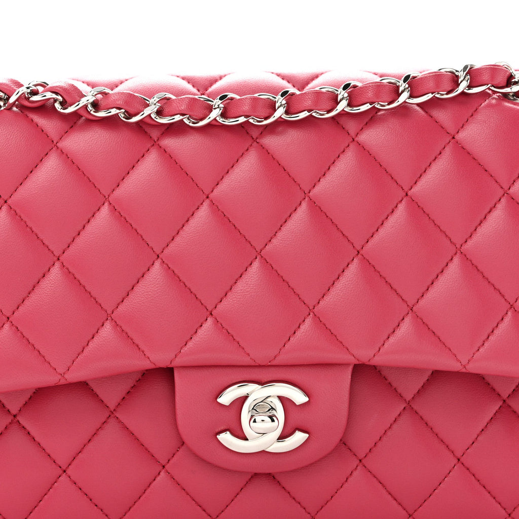 Lambskin Quilted Medium Double Flap Dark Pink