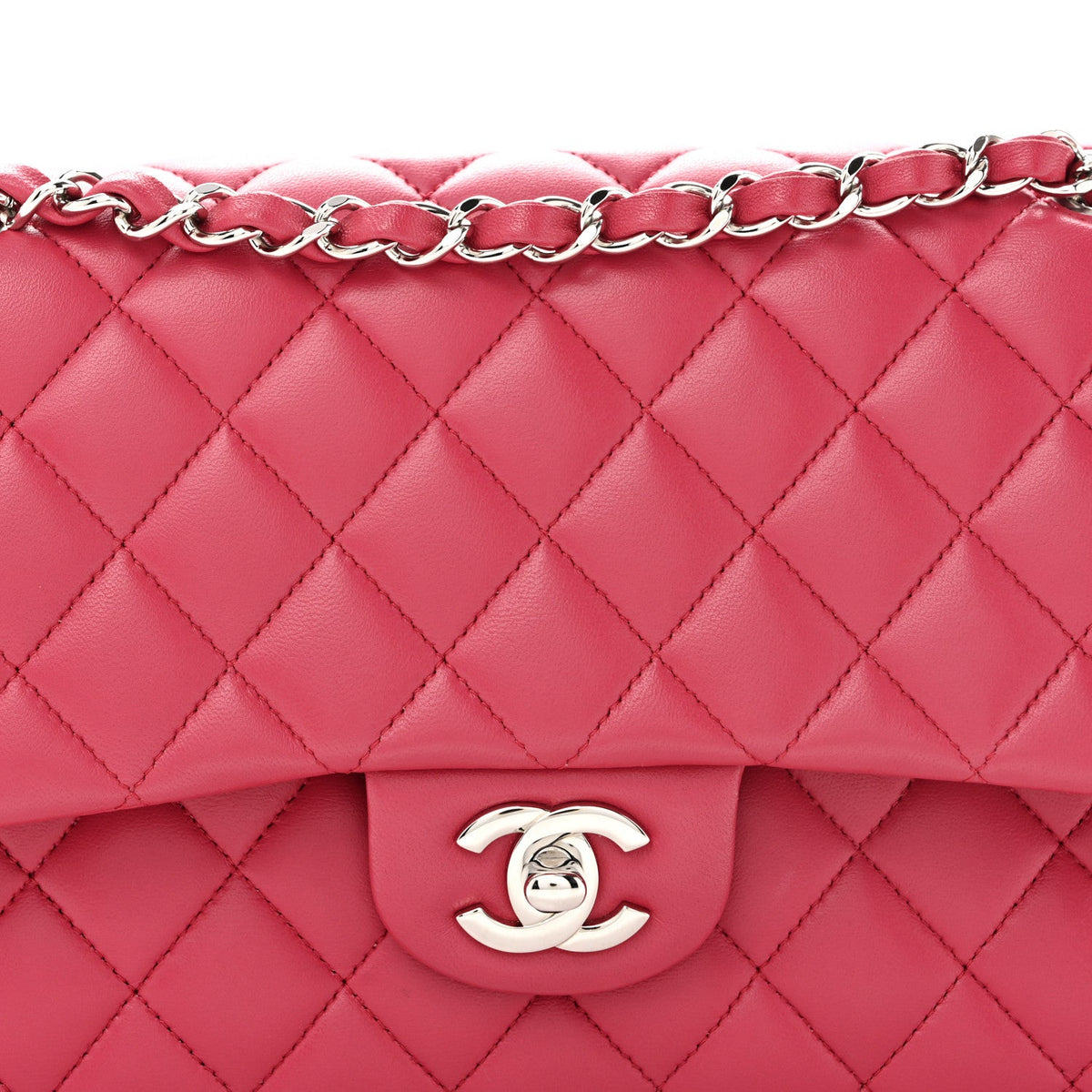 Lambskin Quilted Medium Double Flap Dark Pink