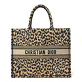 Canvas Mizza Embroidered Large Leopard Book Tote Beige