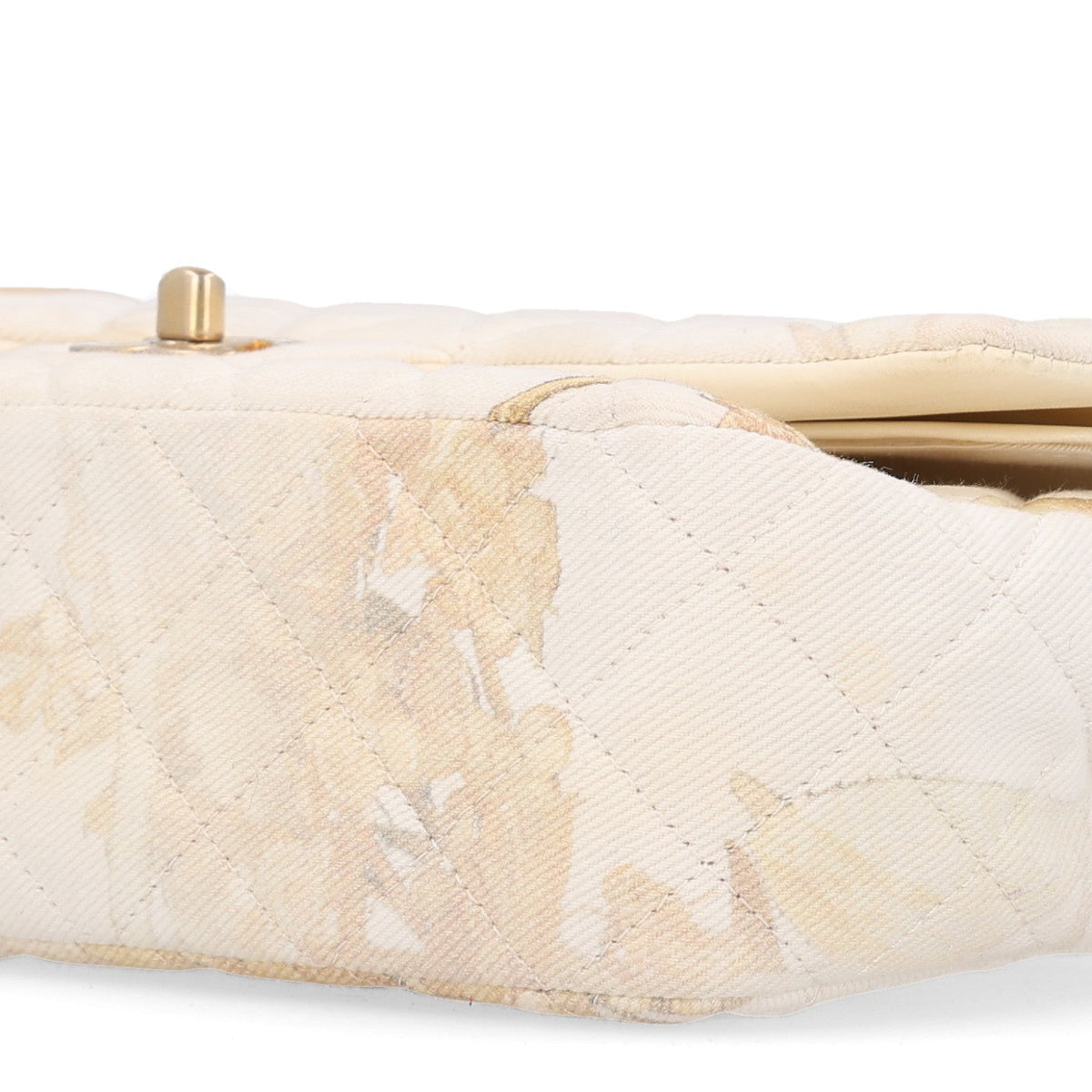 Denim Floral Printed Medium Double Flap Beige