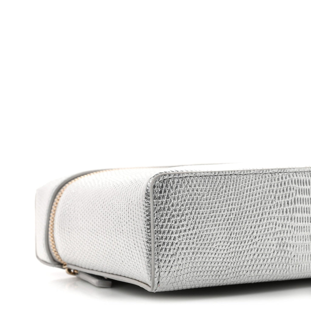 Lizard Embossed Calfskin Exoticoco Long Vanity With Chain Silvery