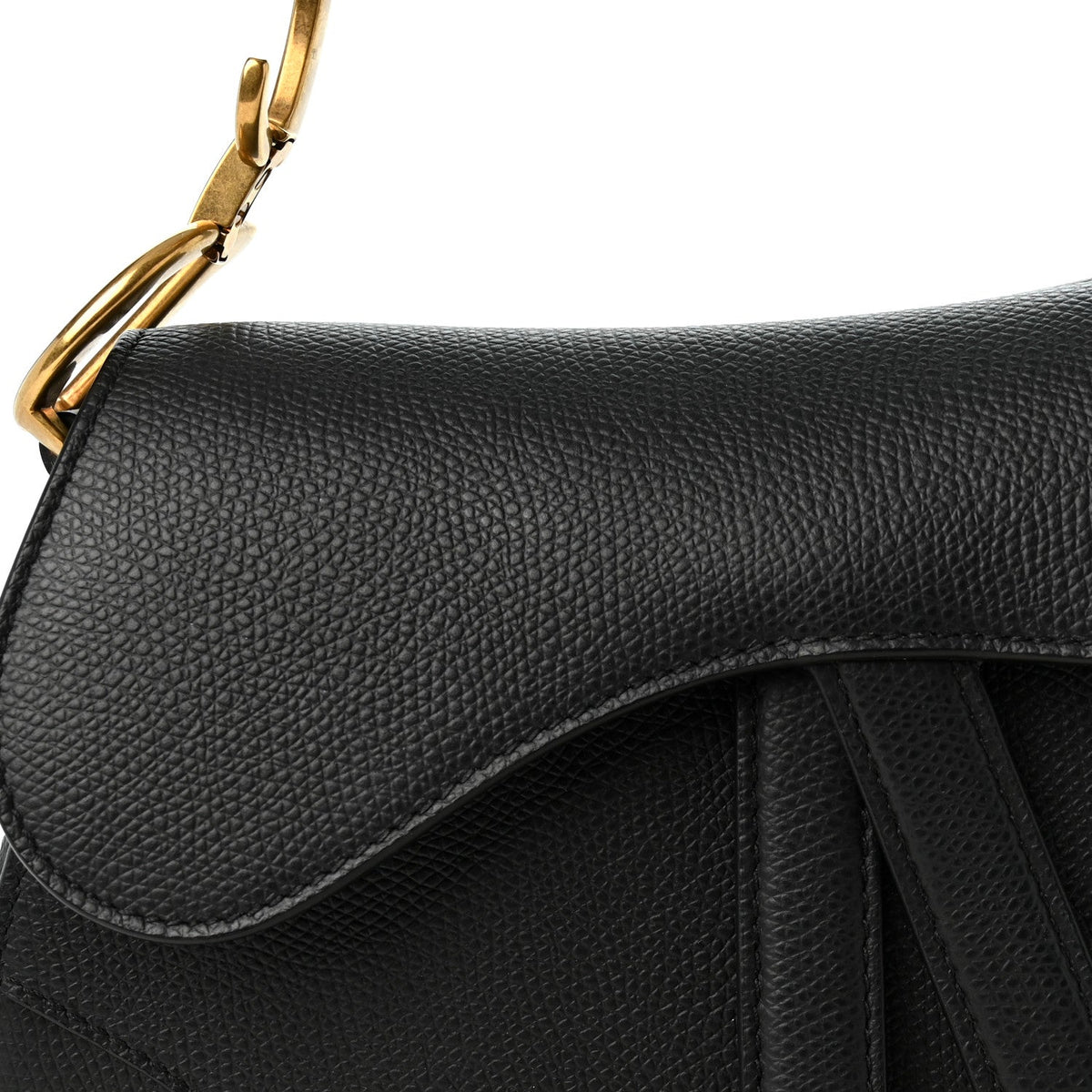 Grained Calfskin Mini Saddle Bag Black