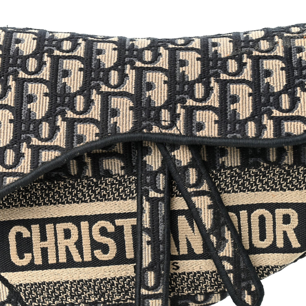 Oblique Embroidered Saddle Bag Blue
