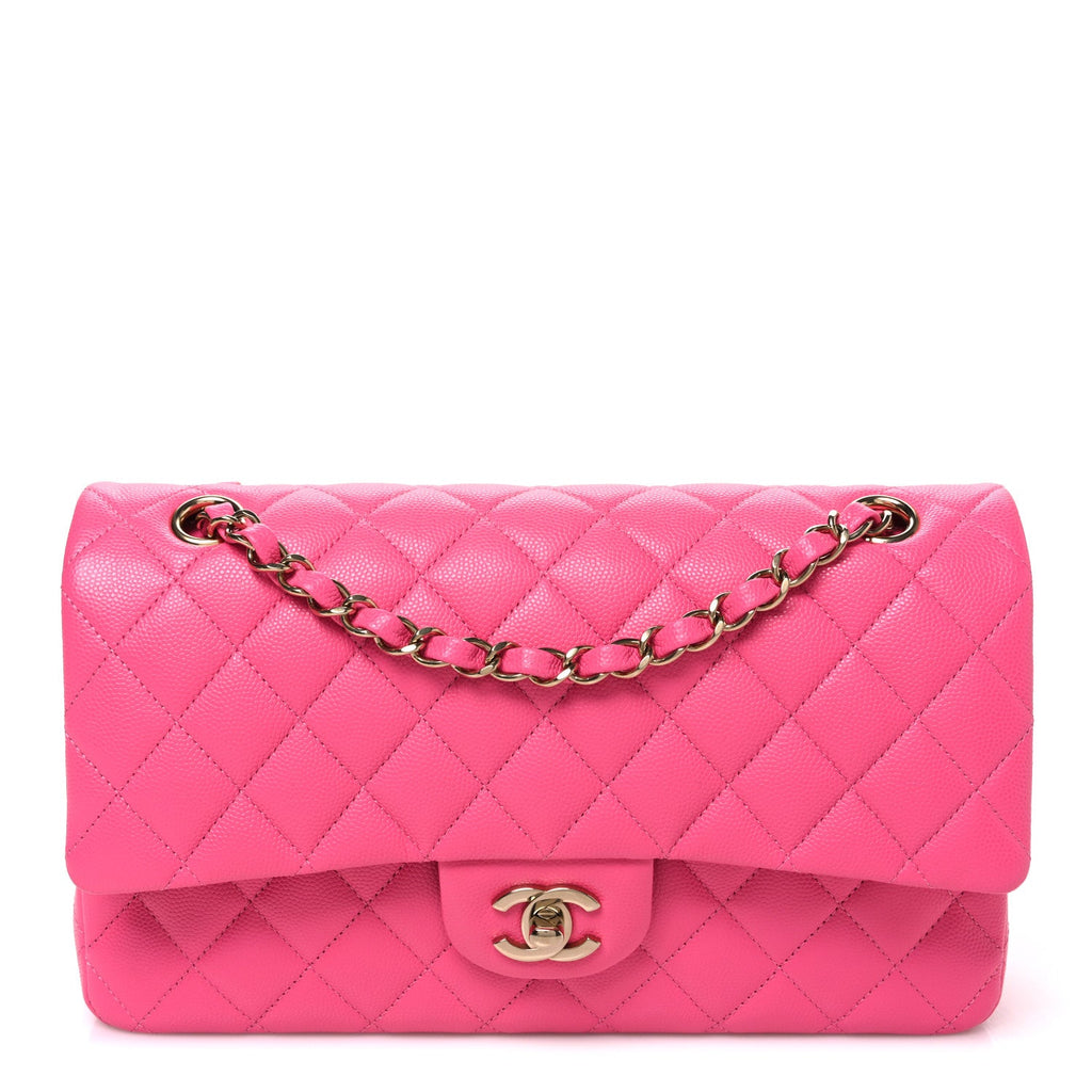 Caviar Quilted Medium Double Flap Dark Pink